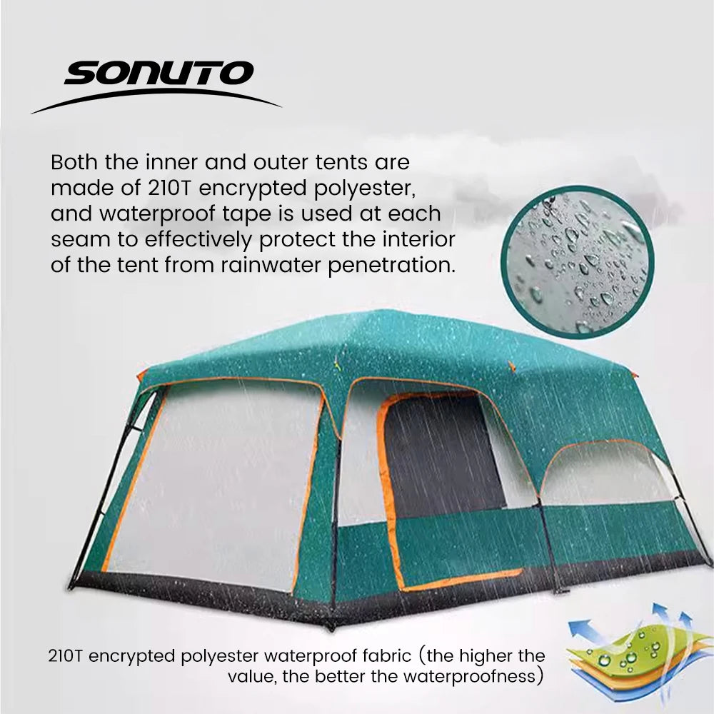 Upgraded 4 Season Camping Tent 3-12 Person Waterproof Windproof Double Layer 2 Room Family Outdoor Backpacking Equipment