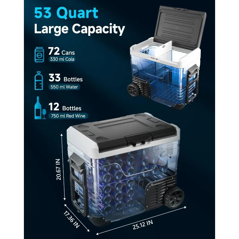 Car Fridge Portable 12 Volt Refrigerator - 53 Quart(50L) Electric Cooler with 12/24V DC&110-240V AC for Truck Van RV Camper SUV