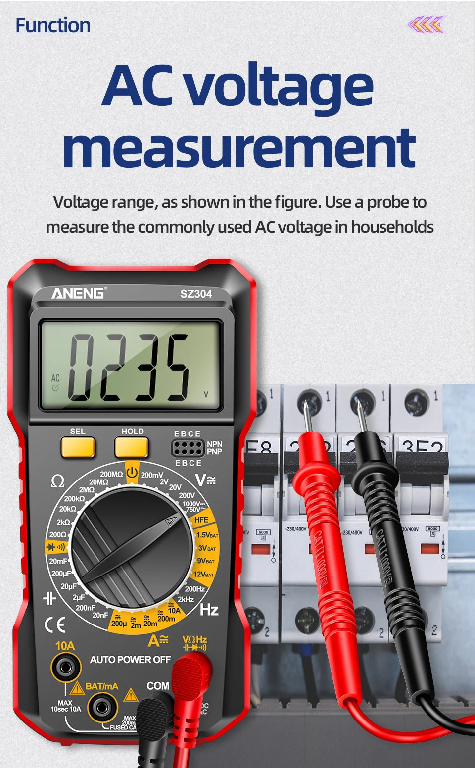 ANENG SZ304 Multifunction Digital Multimete True RMS Handheld High Precision Tester NCV AC/DC Votage Current Resistance Ohm Tool