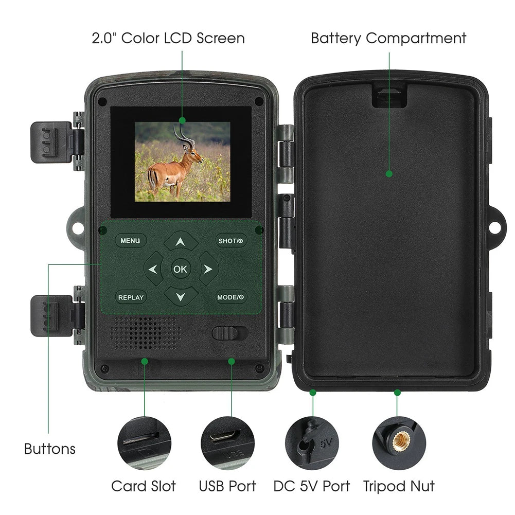 PR1000 Hunting Trail Camera 36MP  Night Vision Wildlife Camera With Motion Activated Outdoor Trail Cam Trigger Wildlife Scouting