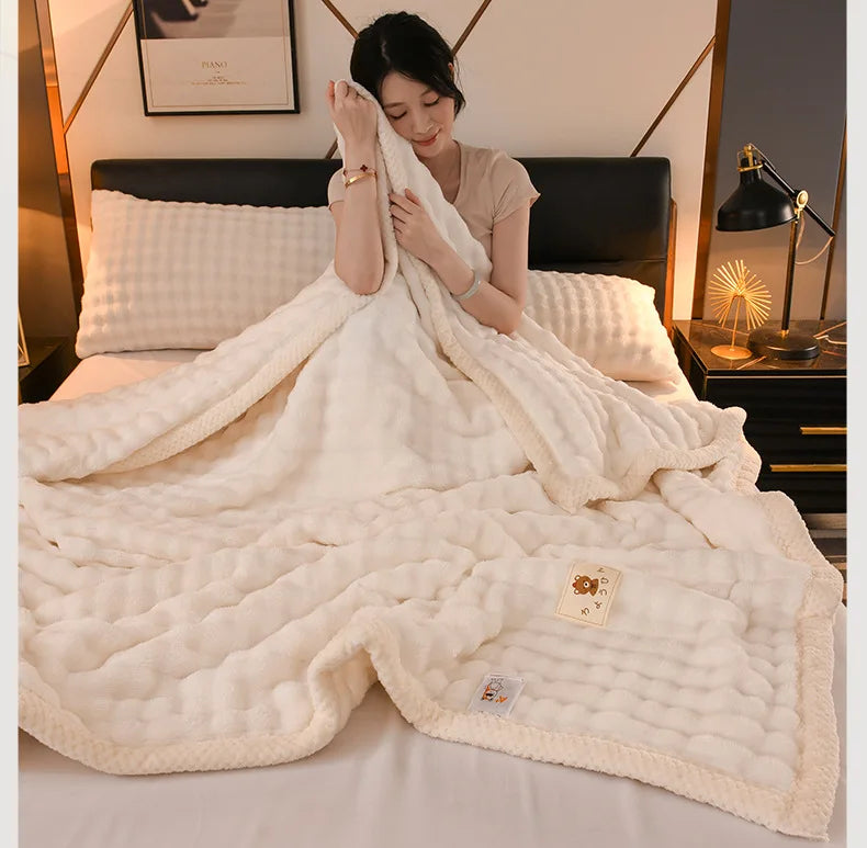 2025 new solid color simple blanket imitation rabbit velvet super soft plush blanket high gram weight sofa blanket winter warmth