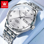 OLEVS 9946 New In Automatic Mechanical Watch for Man Luxury Diamond Dial Dual Calendar Display Auto Date Clock Waterproof Watch