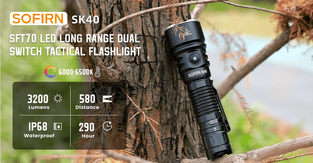 Sofirn SK40 SFT70 LED 3200lm Tactical Flashlight 21700 Rechargeable Powerful Torch 580M Long-Range With Spotlight
