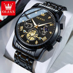 OLEVS 2856 Quartz Watch for Men Flywheel Skeleton Chronograph Moon Phase