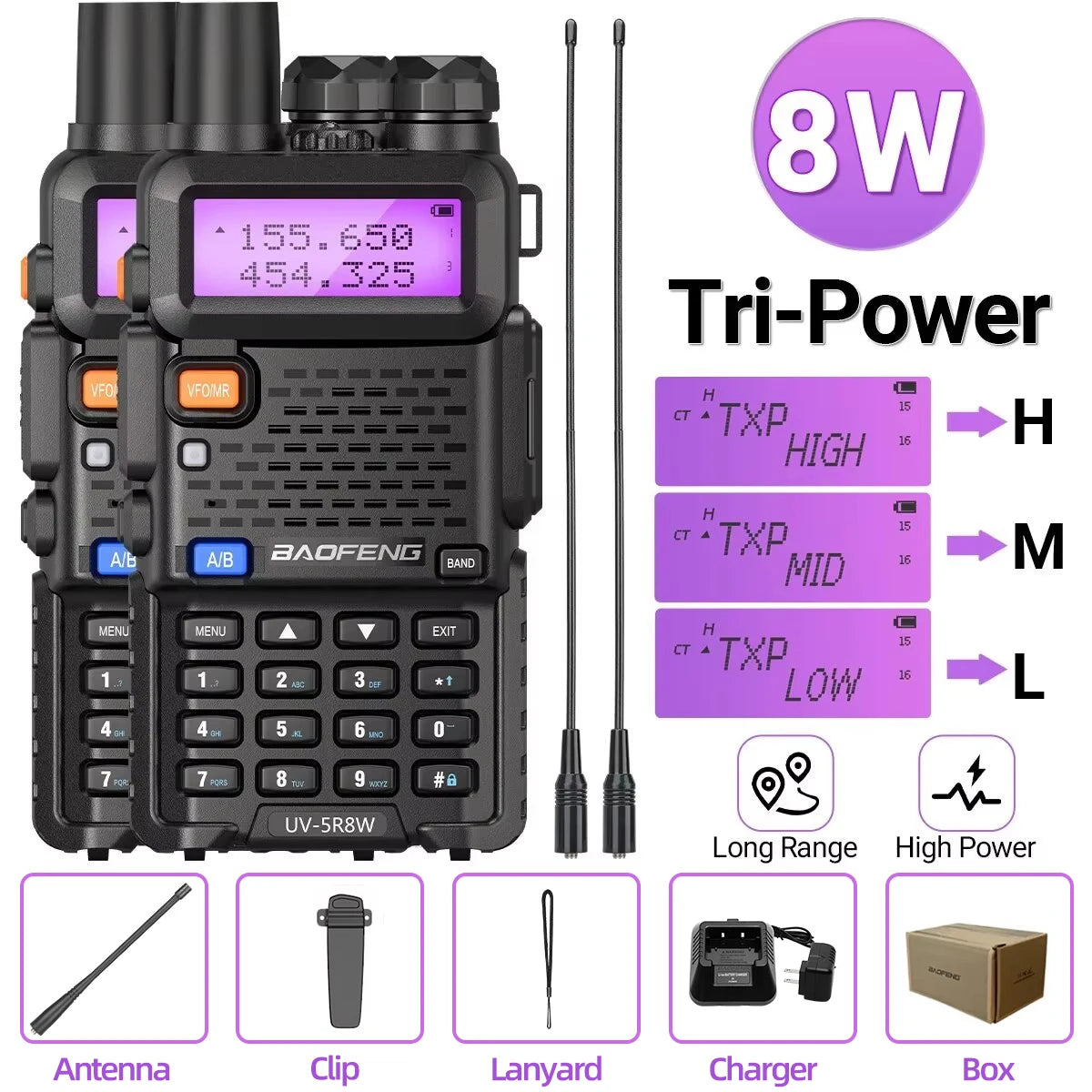 2PCS Baofeng UV 5R 5W 8W Walkie Talkie Portable Ham CB Radio Dual Band VHF UHF FM Transceiver Two Way Radio UV82 S9 K5 Plus
