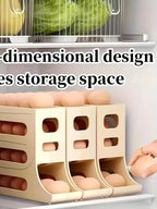 4 Tiers Egg Holder for Fridge， Automatic Egg Rolling Rack, 30 Eggs Storage Rack, Egg Distributor for Refrigerator, Egg Storage