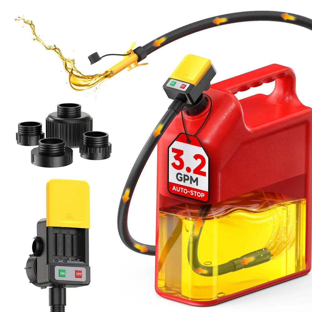 Taskstar Electric Fuel Transfer Oil Pump Electric Suction Fuel Pump Auto-stop Sensor Leak Protection 51"Hose Gasoline Diesel