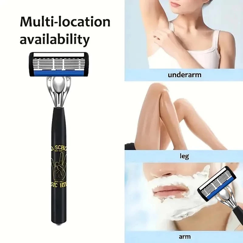 Classic men's shaver, non slip handle, stainless steel blade, economical and practical, 6-layer manual shaver blade