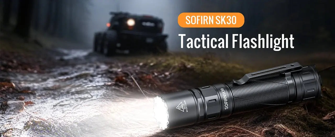 SOFIRN SK30 Tactical Rechargeable 6000K Flashlight 3000 High Lumen Pocket 21700 LED with Dual Tail Switches
