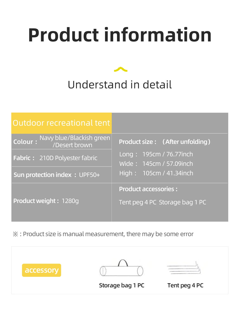 Outdoor camping tent, hand-built rain and sun protection hiking tent, double bed for couples and children, portable windproof