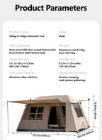 Sonuto Automatic Large Camping Tent 3-8 Person Quick Setup Double Hall Ridge Tent with Canopy for Outdoor Family Adventures