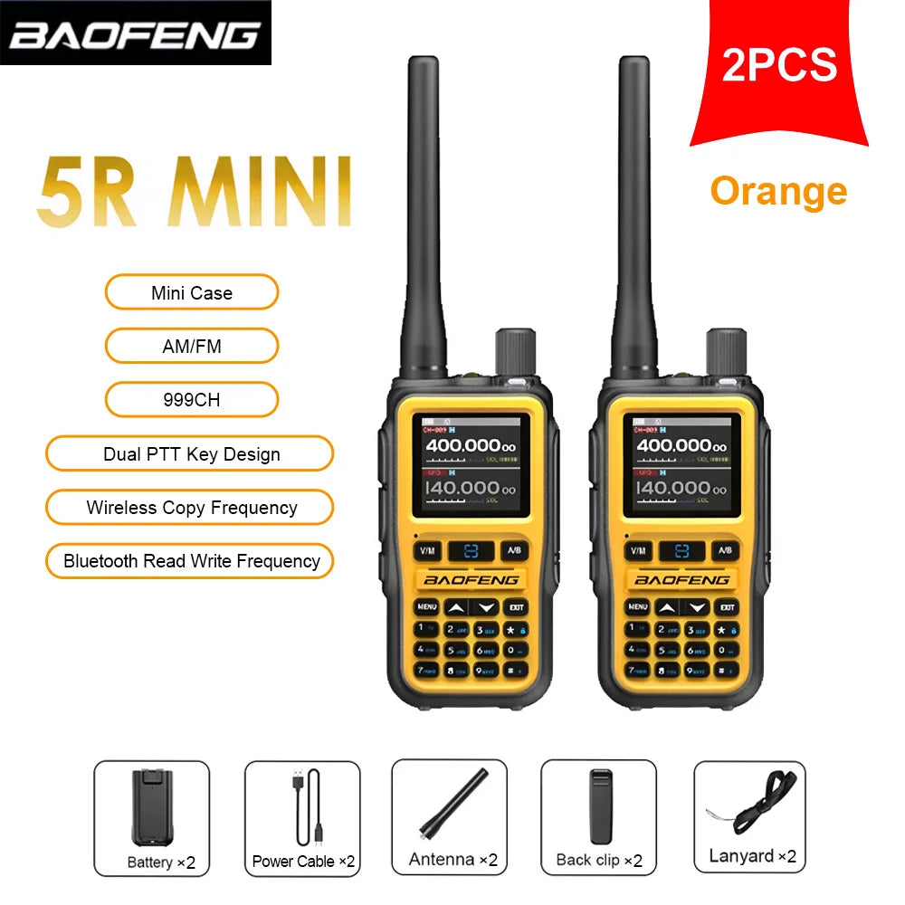 BAOFENG New Walkie Talkie 2PCS 5R Mini 5W Radio walkier talkie BT Dual PTT Transmission AM Aviation Reception Mini Case Radio