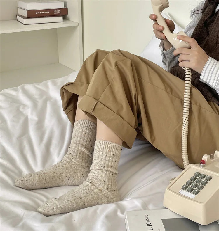 Winter Women Socks Wool Cashmere Thick Warm Long Socks Japanese Fashion Solid Color Thermal Floor Sleeping Socks Christmas Gifts