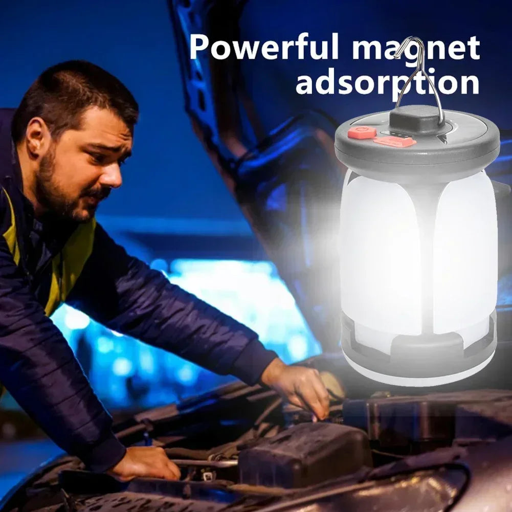 Solar Rechargeable LED Camping Lamp 4 Leaf Foldable Tent Lamp Warm Fire Atmosphere Lamp Outdoor Emergency Lighting Torch Lantern