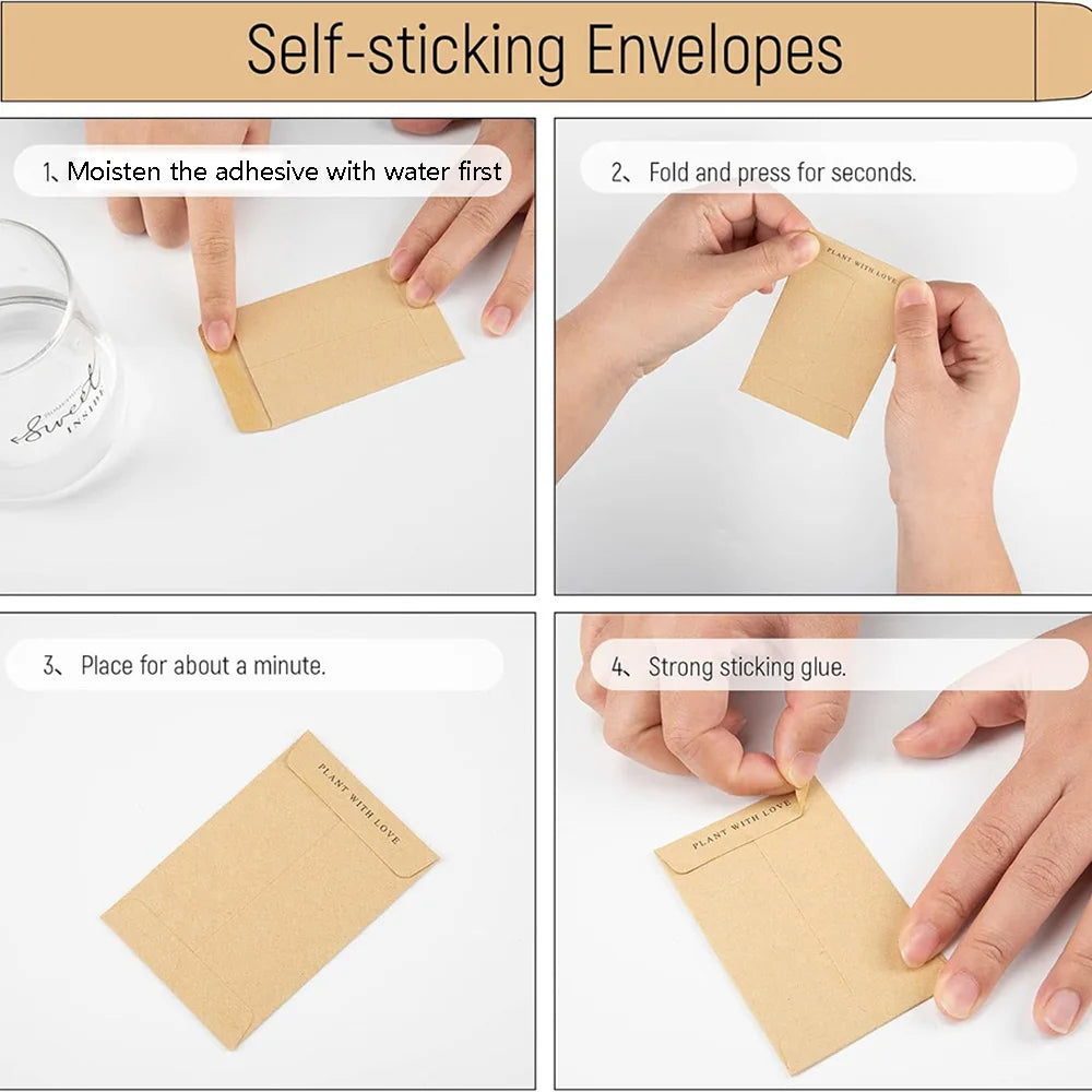 100/200PCS Brown kraft Paper Seed Packets Self-adhesive Storage Seed Coin Bags Envelopes for Plant Flower Vegetable Collection