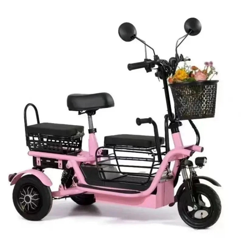 800W48V 70km folding electric tricycle small leisure vehicle for adults to ride three people portable battery car for home use