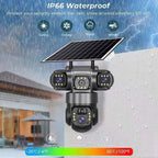 6K 15MP 4G SIM Solar Camera Outdoor 3 Lens 3 Screen Surveillance CCTV PTZ Human Detect Auto Tracking Solar Security Camera V380