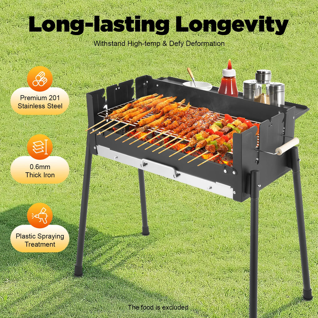 Portable Folding Charcoal BBQ Grill, Large 25.79" Stainless Steel Outdoor Barbecue Grill with Adjustable Height, for Garden Camp