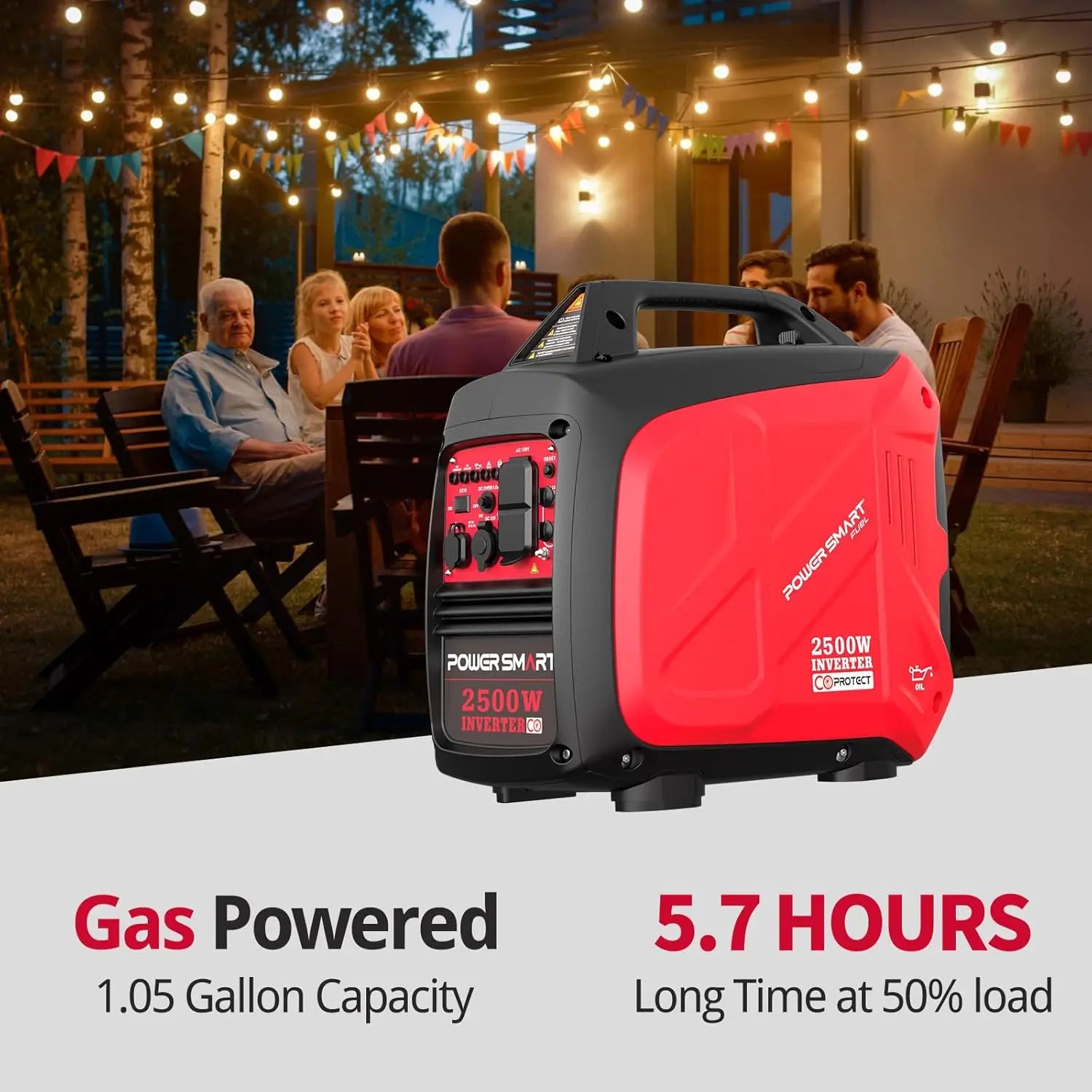 2500-Watt GasPoweredPortableInverter Generator, SuperQuietforCamping, Tailgating, Home Emergency