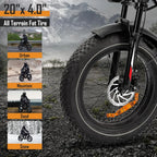 S8 Electric Bike for Adult, 1000W 20" Fat Tire 48V 17.5AH Removable Battery, Max 35-70 Miles Electric Motorcycle