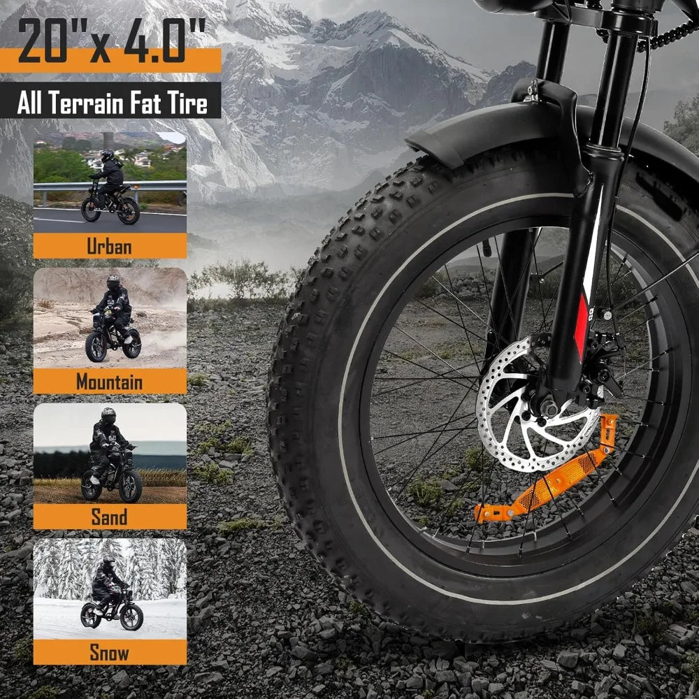 S8 Electric Bike for Adult, 1000W 20" Fat Tire 48V 17.5AH Removable Battery, Max 35-70 Miles Electric Motorcycle