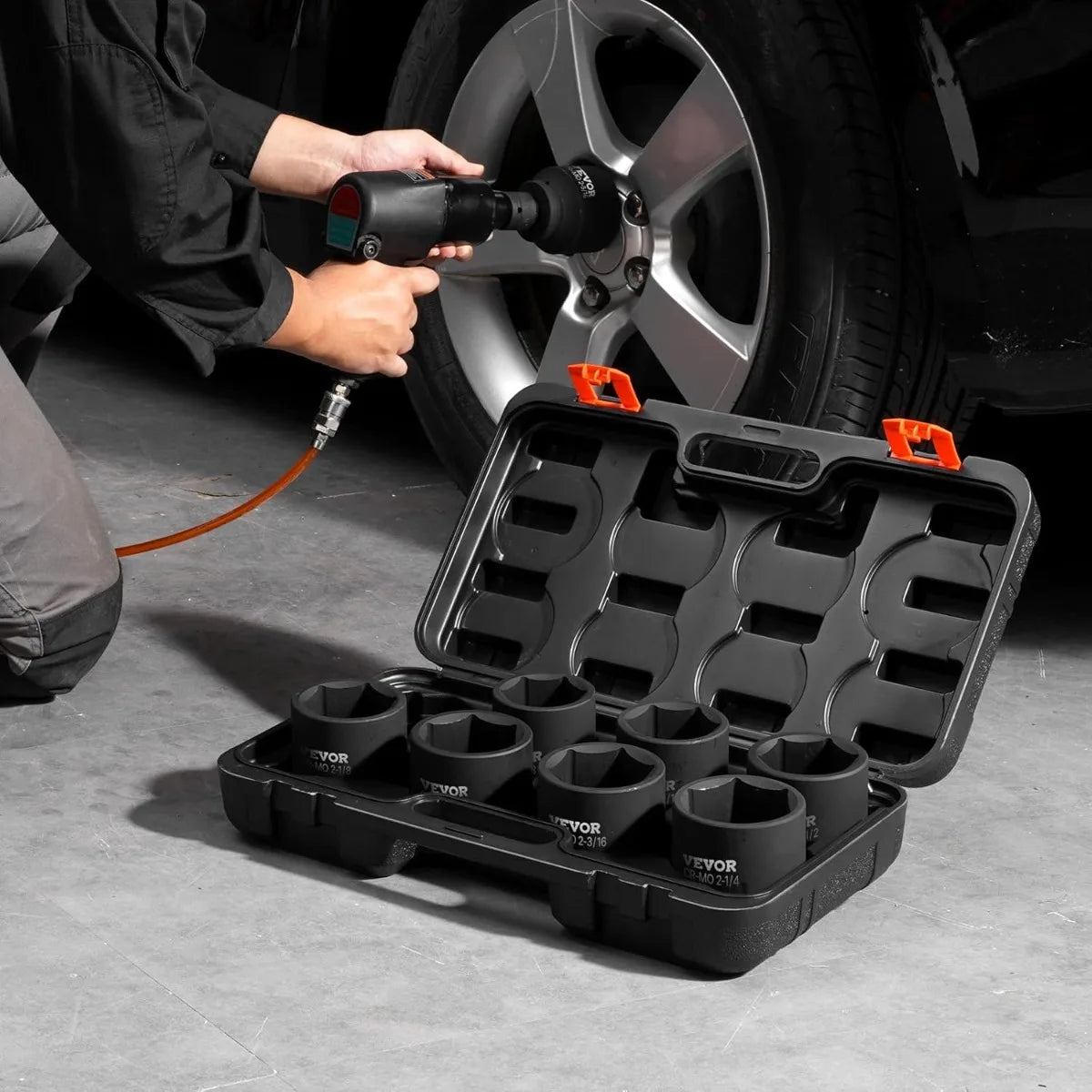 VEVOR 1/4, 3/8 & 1/2 Inch Drive Impact Socket Set, 210-Piece Full Metric/Standard with Extensions & Universal Joint, 3 Cases