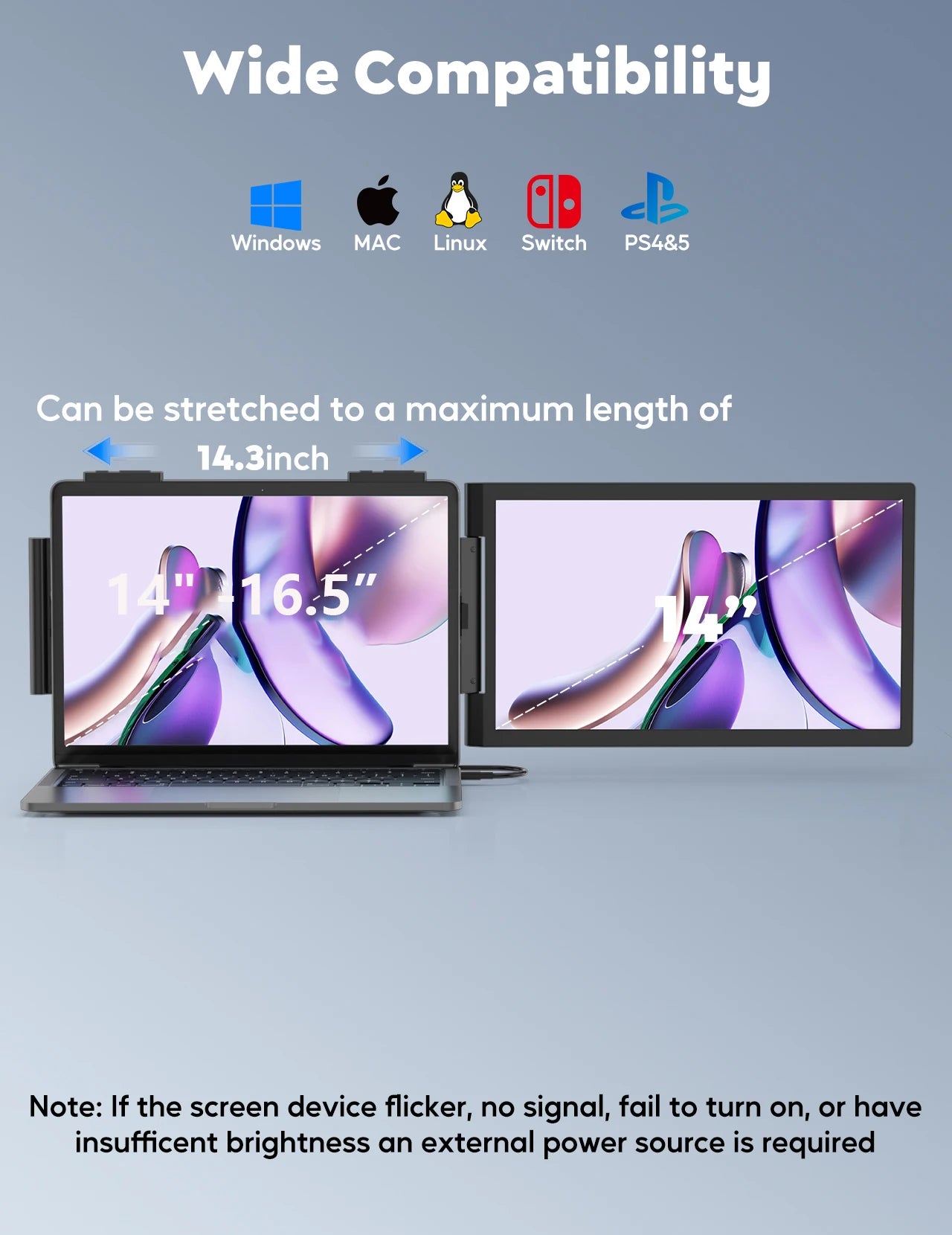 Amoudo Portable Monitor 14 Inch FHD 1080P IPS Screen Laptop Monitor Extension Dual Screen for Laptop Windows Mac Android