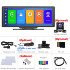 Podofo 10.26" Dash Cam 4K Rearview Camera Wireless Carplay Android Auto GPS with Voice Control Dashboard DVR Car Monitor