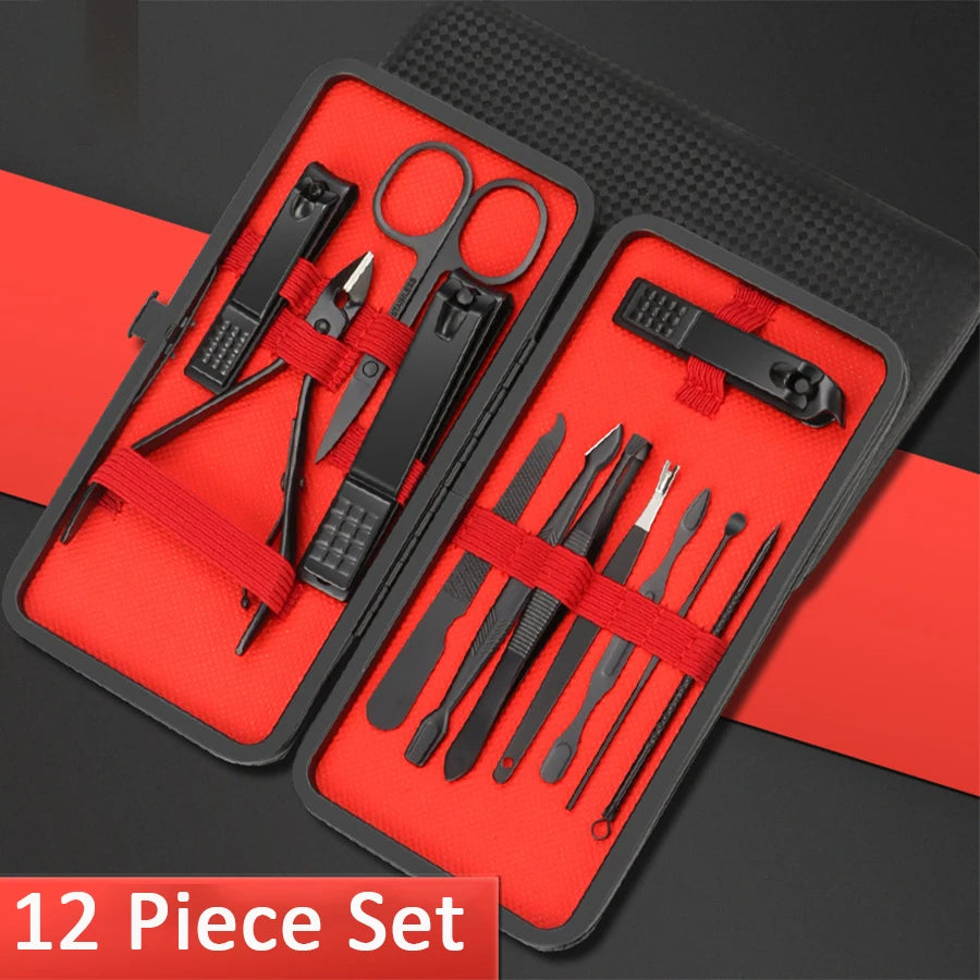 7/12/18/20/24PCS Set Professional Manicure Set Kits Stainless Steel Fingernail Toenail Clippers Set with Leather Portable Case