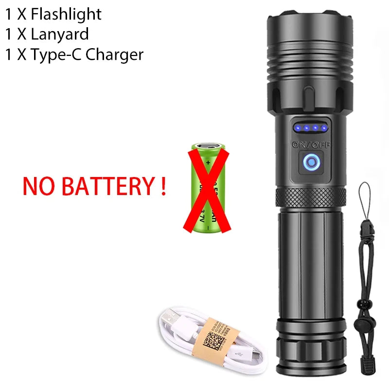 Super XHP120 Powerful Led Flashlight XHP90 High Power Torch Light Rechargeable Tactical Flashlight 18650 TYPE-C Camping Lamp