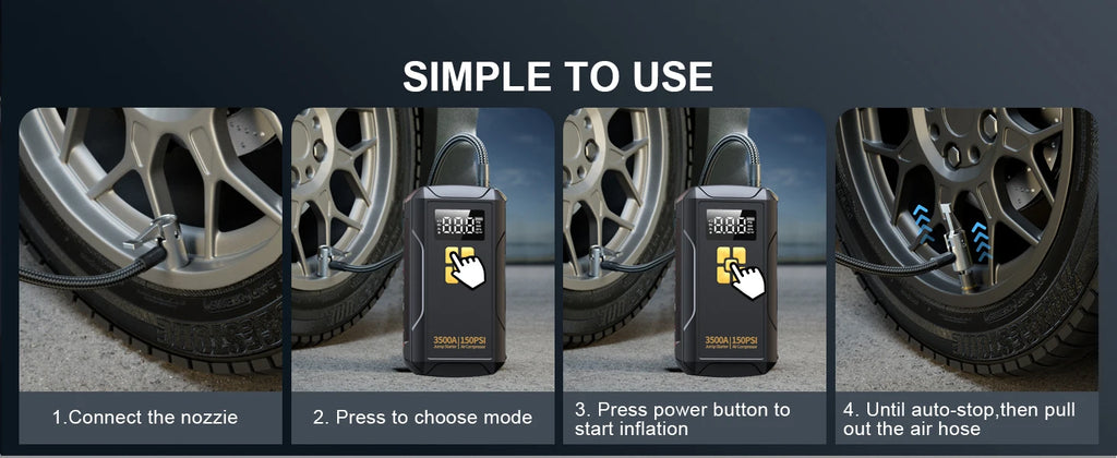 Jump Starter with Air Compressor 3500A Jump Starter 150PSI Air Pump Multifunctional Tire Inflator Power Bank Lighting for Car