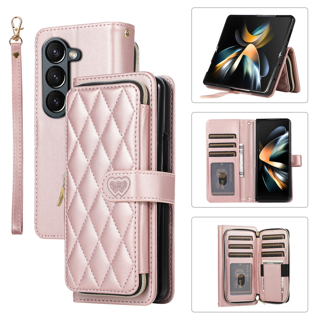 Crossbody Lanyard Leather Phone Case for Samsung Galaxy Z Fold 7 6 5 4 3 Fold5 Fold4 Fold6 5G Wallet with Card Holder Slot Cover