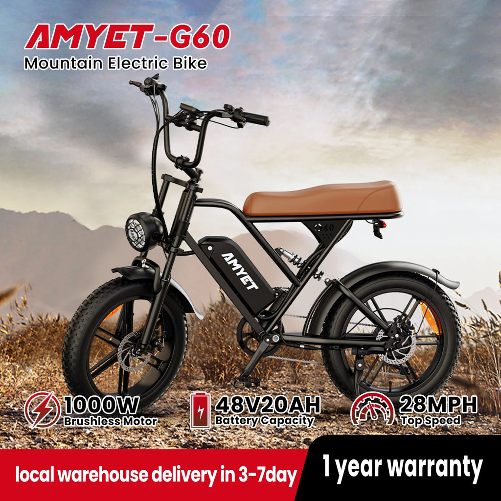AMYET V9-G60 Adults Electric Bike 1000W Motor Bicycle 48V 20AH 20“ Tire Ebike Electric E Bikes Mountain Moped Ebikes For Men