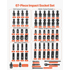 VEVOR 1/4, 3/8 & 1/2 Inch Drive Impact Socket Set, 210-Piece Full Metric/Standard with Extensions & Universal Joint, 3 Cases