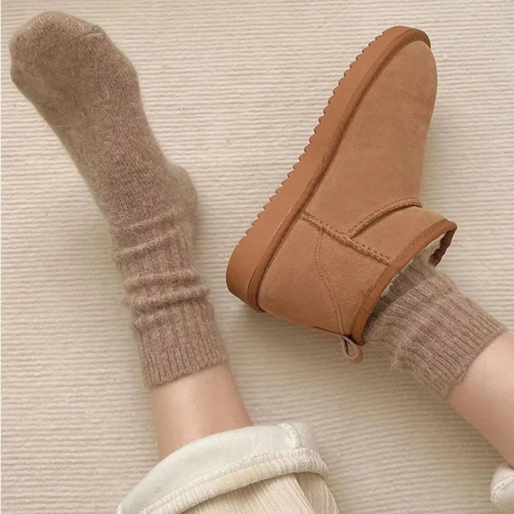 Winter Thick Warm Women's Cashmere Wool Socks Japanese Harajuku Style Solid Color Long Thermal Fashion Sox for Ladies