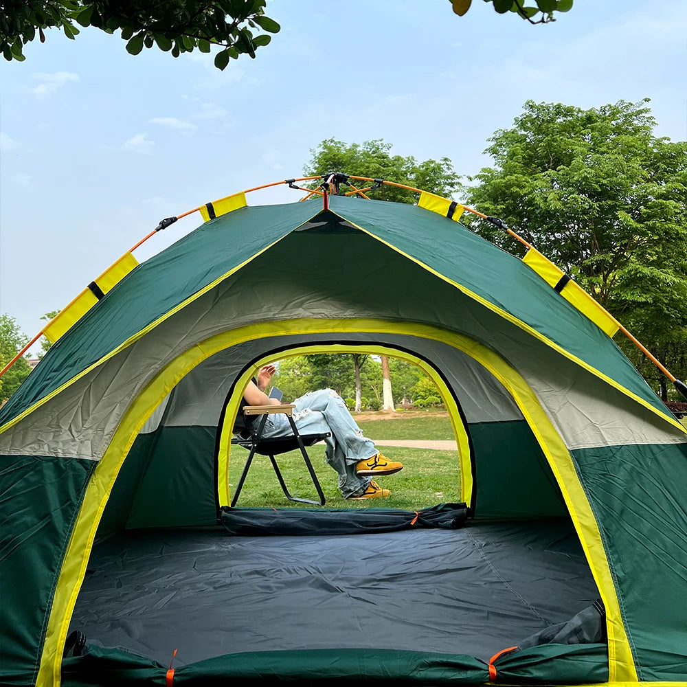A family camping tent with automatic pop-up tent, suitable for 3-4 people, suitable for camping and hiking backpacking