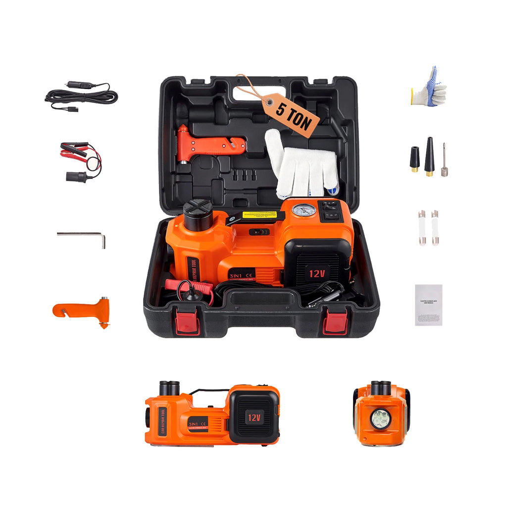 SucceBuy Electric Car Jack 5T Hydraulic Car Jack Portable Car Jack with Built-in Inflatable Pump and LED Light, Fit for SUV MPV