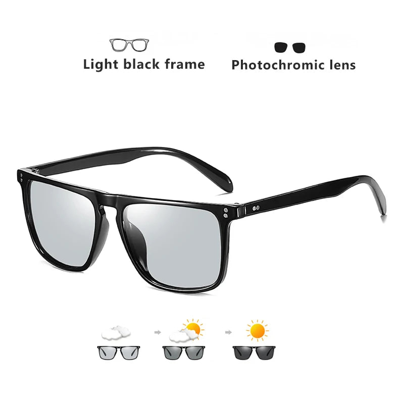 Brand Rivet Square Photochromic Sunglasses Men Polarized Women Driving Sun Glasses Day Night Vision Anti-Glare zonnebril heren