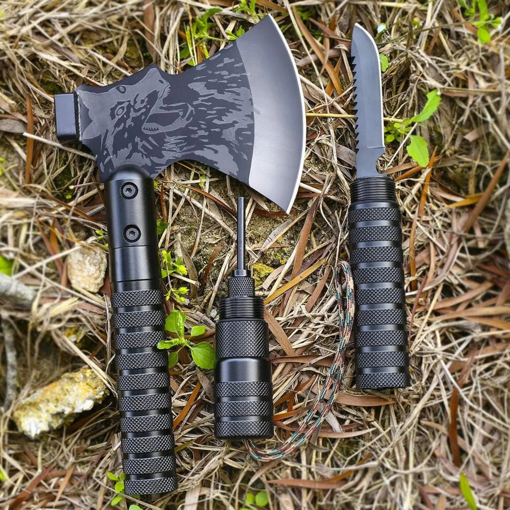 Tactical Folding Survival Axe w/Hammer & Nylon Sheath, Multifunctional Camping Hatchet for Hiking/Hunting/Outdoor Survival Gear