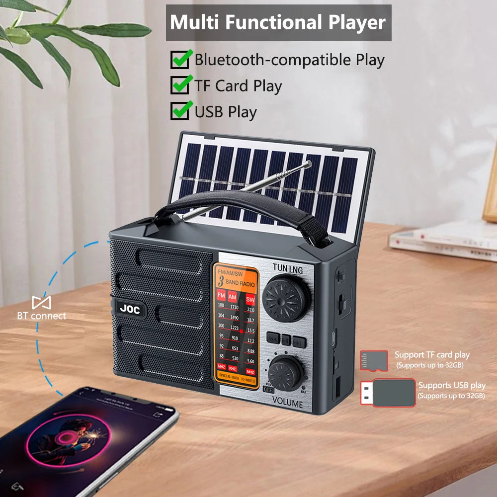 Portable Radio AM FM Rechargeable Shortwave Radios Battery Powered Full Waves support USB TF MP3 Player with Bluetooth Speaker