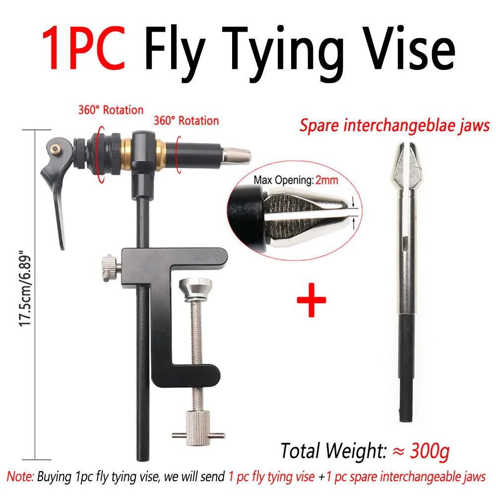 Bimoo 360° Rotation C-Clamp Fly Tying Vise Hardened Steel Jaws Jig Lure Making Tool Bobbin Holder Threader Fly Tying Tool 200D