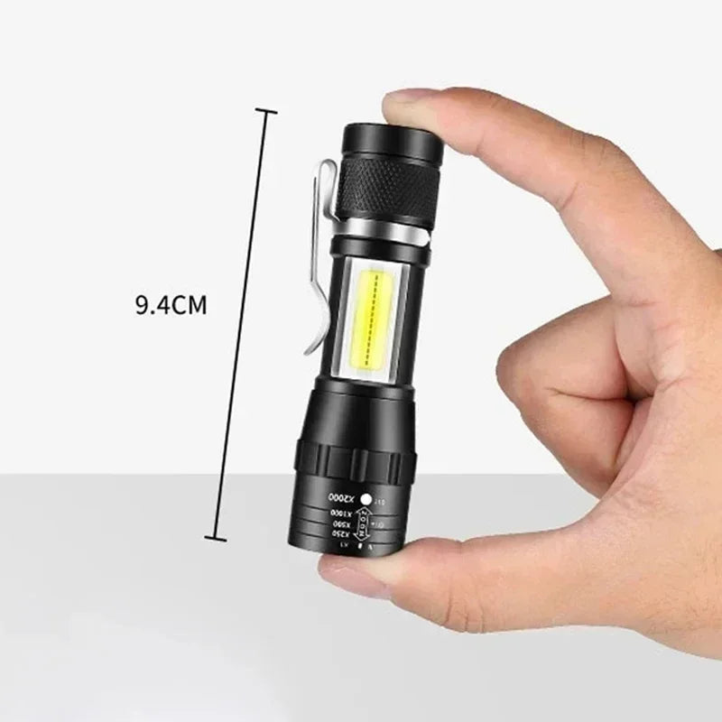 Mini Portable 2000 Lumens Led Flashlight Built In Battery Torch COB Variable Focus Waterproof Tactical Flashlight Bulb Light