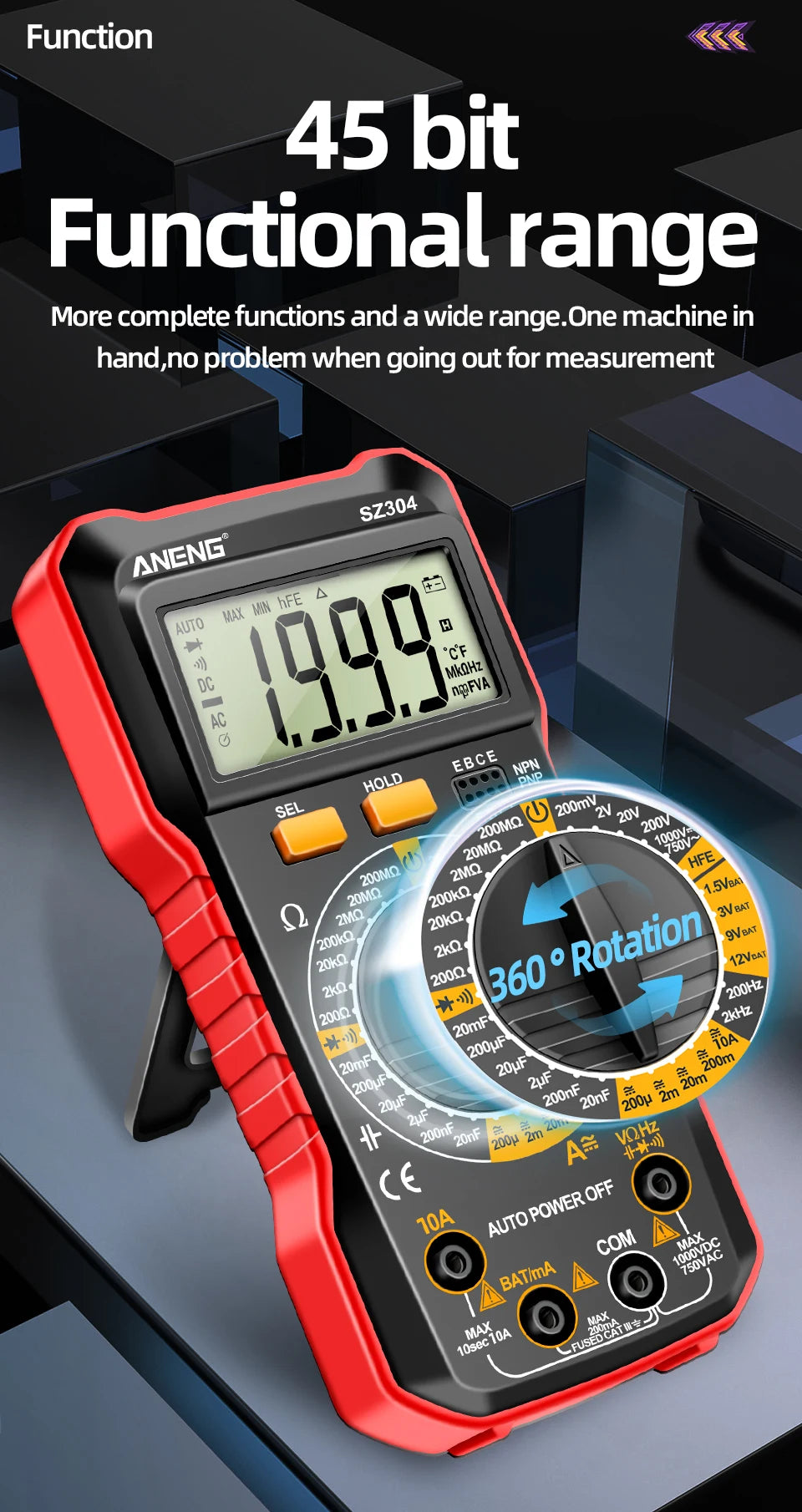 ANENG SZ304 Multifunction Digital Multimete True RMS Handheld High Precision Tester NCV AC/DC Votage Current Resistance Ohm Tool