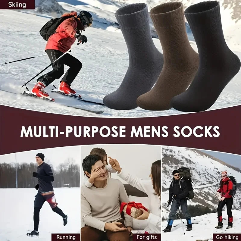 Men's Winter Velvet Snow Socks, 3-Pairs. Plush, warm & knitted for US 9-11. Perfect outdoor/work gift!