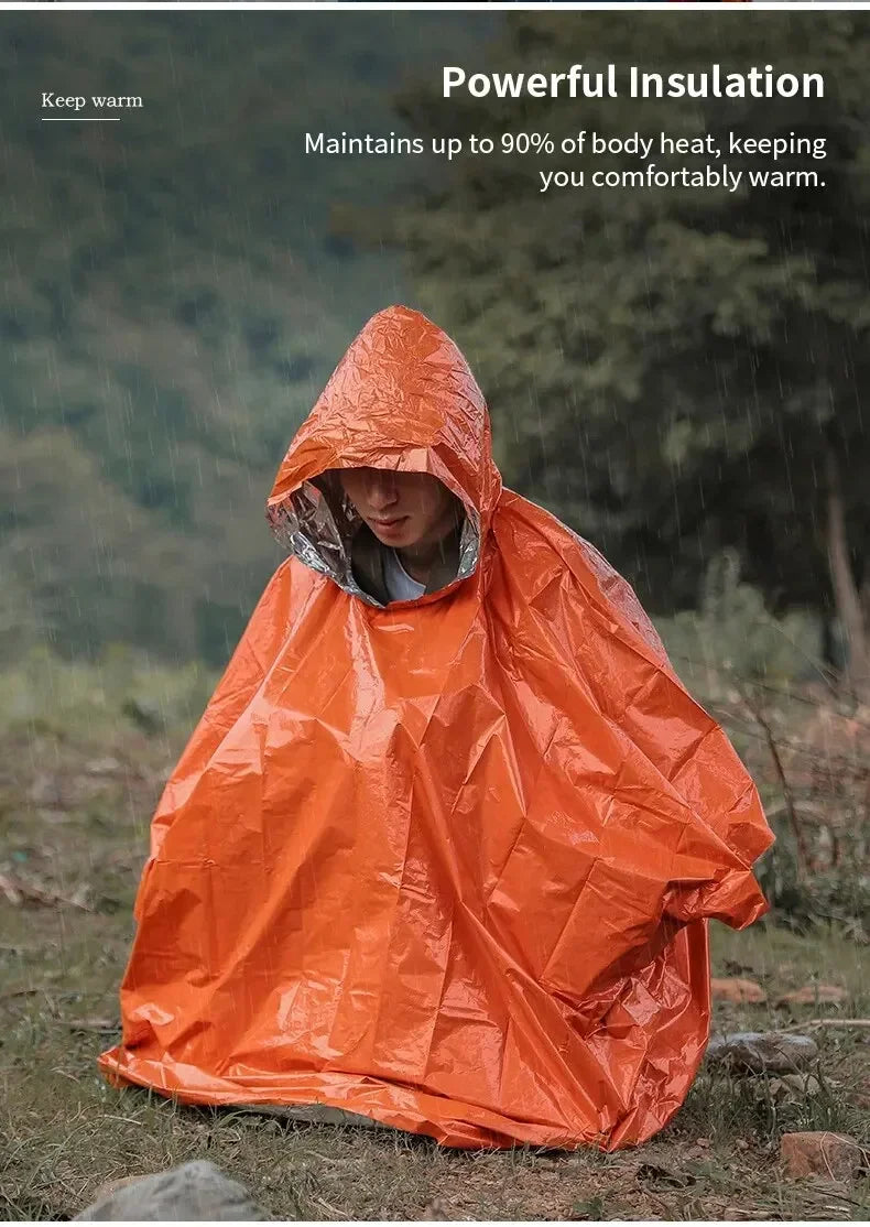 Emergency Raincoat Poncho Waterproof Rainwear Blanket Survival Camping Equipment Cold Insulation Rainwear Camping Equipment
