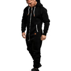 Mens Onesie Jumpsuit Pajamas Long Sleeve Sweatpants Pure Color Splicing Autumn Winter Casual Hoodie Male Zipper Jumpsuit