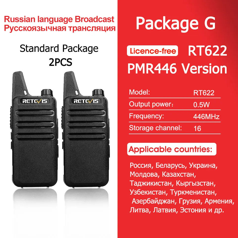 RETEVIS RT622 Walkie Talkie Mini 2 pcs PMR 446 Portable Two-way Radio ht PTT Walkie-talkies Communication Radio for Restaurant