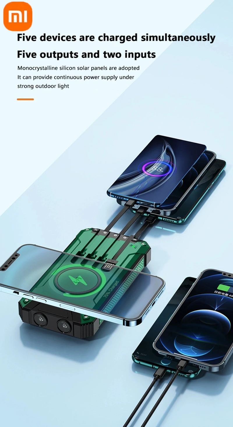 XIAOMI Solar Power Bank Wireless 200000mAh Large Capacity Fast Charging External Battery Outdoor Survival Emergency Equipment