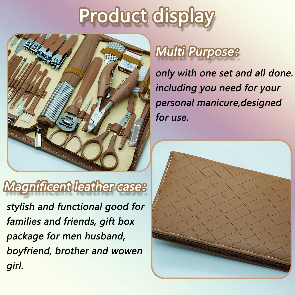 10/42 pcs nail clipper kit new zipper leather bag stainless steel manicure set manicure for fingernails toenails manicure tools