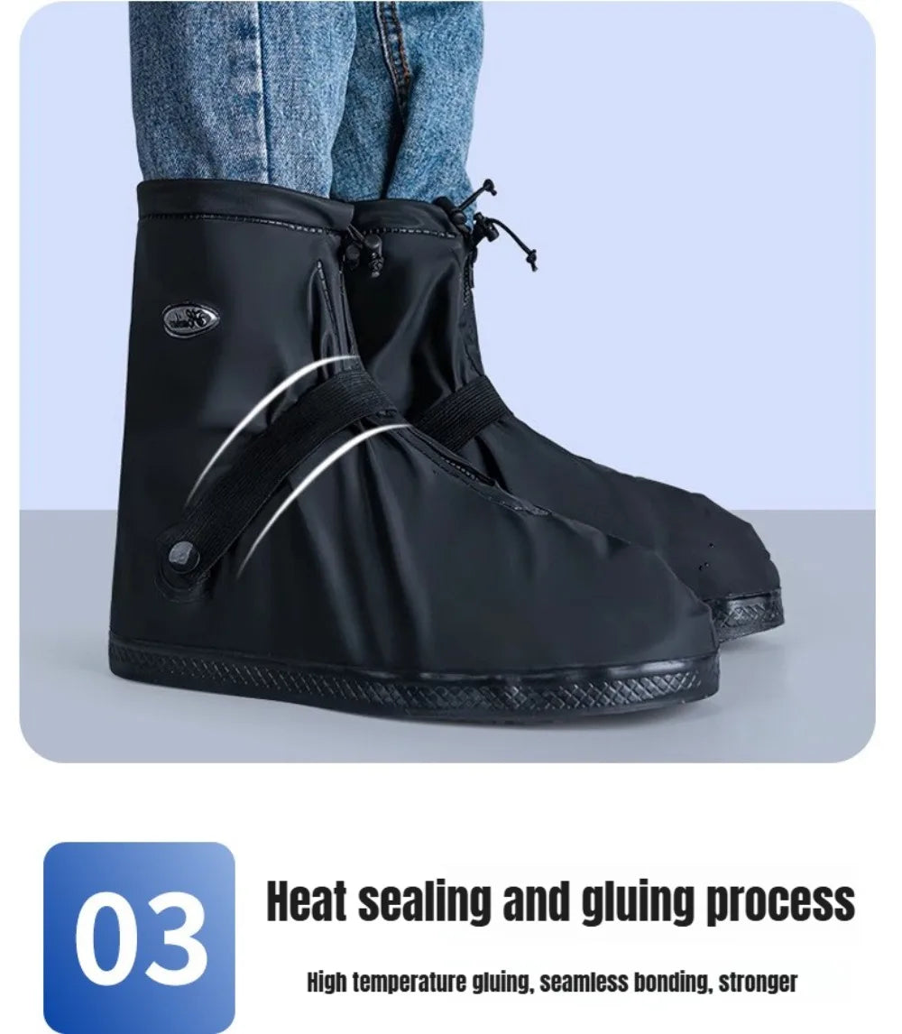 1Pair High Top Waterproof Shoe Covers Black Anti-Slip Reusable for Motorcycle Cycling Bike Men Women Overshoes PVC Protectors